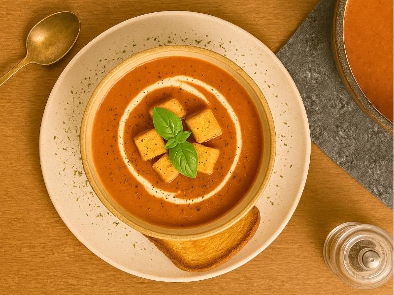 This Dutch Oven Tomato Soup is quick, creamy, and comforting. It is made with canned tomatoes, garlic, and cream. Perfect for busy weeknight dinners.