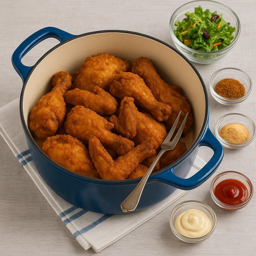 This Dutch Oven Fried Chicken is golden, crispy, and full of Southern flavor—soaked in buttermilk and shallow-fried to perfection at home.