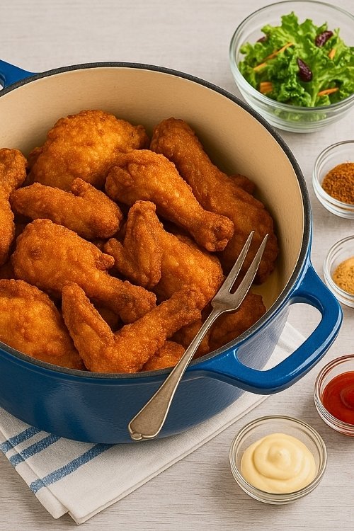 This Dutch Oven Fried Chicken is golden, crispy, and full of Southern flavor—soaked in buttermilk and shallow-fried to perfection at home.