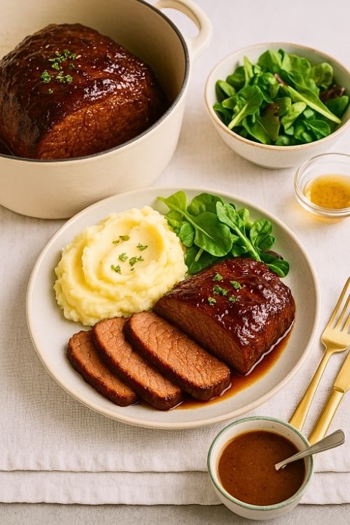 This Sirloin Tip Roast Recipe Dutch Oven is juicy, flavorful, and roasted to perfection with simple herbs, onions, and beef broth, all in one pot.